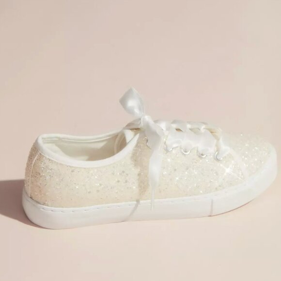 White Bridal Sneakers with Silky Laces - Picture 1 of 8
